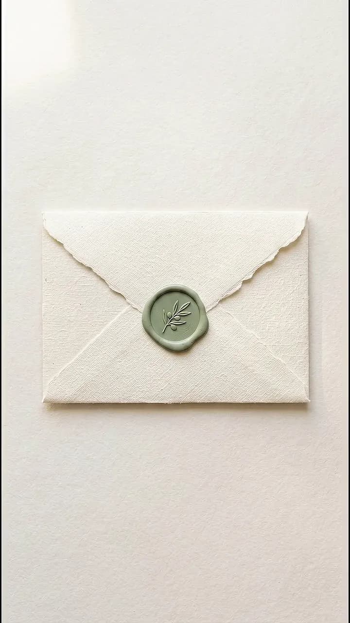 A sealed cream envelope with a green wax seal