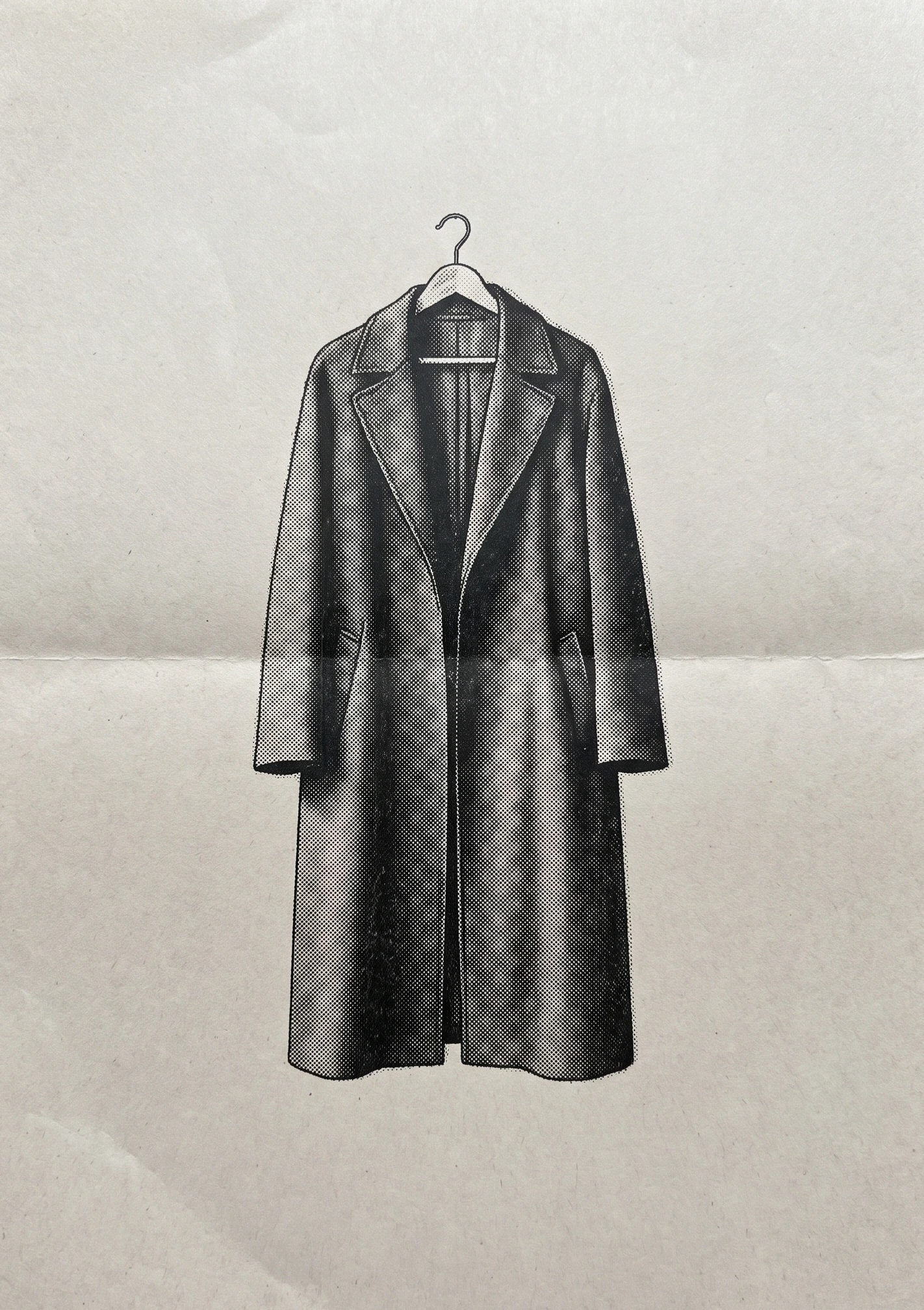 Illustration of a coat on a hanger, on a pale poster